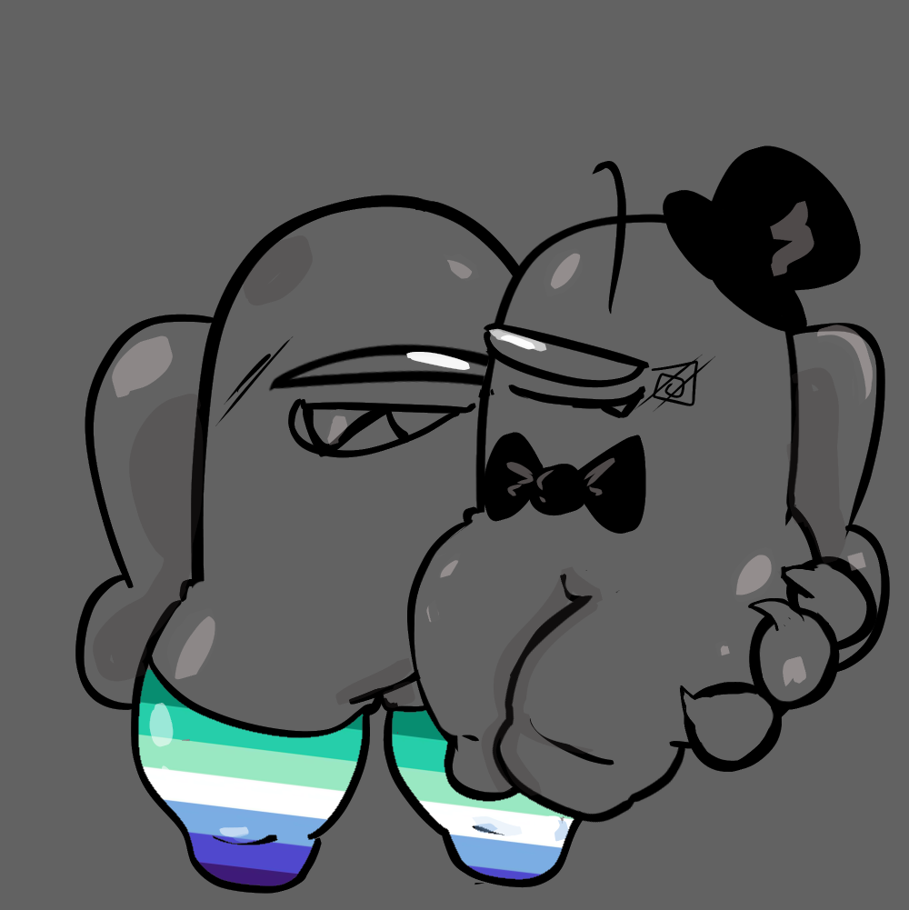 among_us big_thighs bowtie gay gay_flag impostor_(among_us) knife non-human_body non-human_only toony toony_face tophat