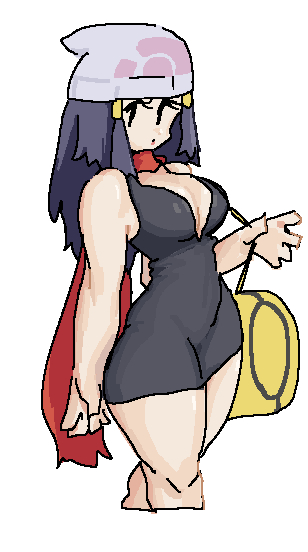 1girls :o bag beanie beanie_hat big_breasts blue_hair breasts dawn_(pokemon) dress female hair_accessory hair_ornament hairclip hairclips leebongchun long_hair one-piece_dress pokemon scarf skin_tight solo