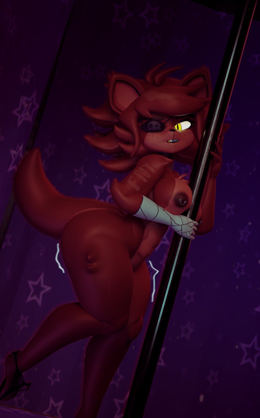 1girls, ass, big ass, big butt, breasts, fap nights team, female, fexa, fexa (cryptia), five nights at freddy's, foxy (cally3d), foxy (fnaf), fredina's nightclub, nude, nude female, pole, solo, tagme