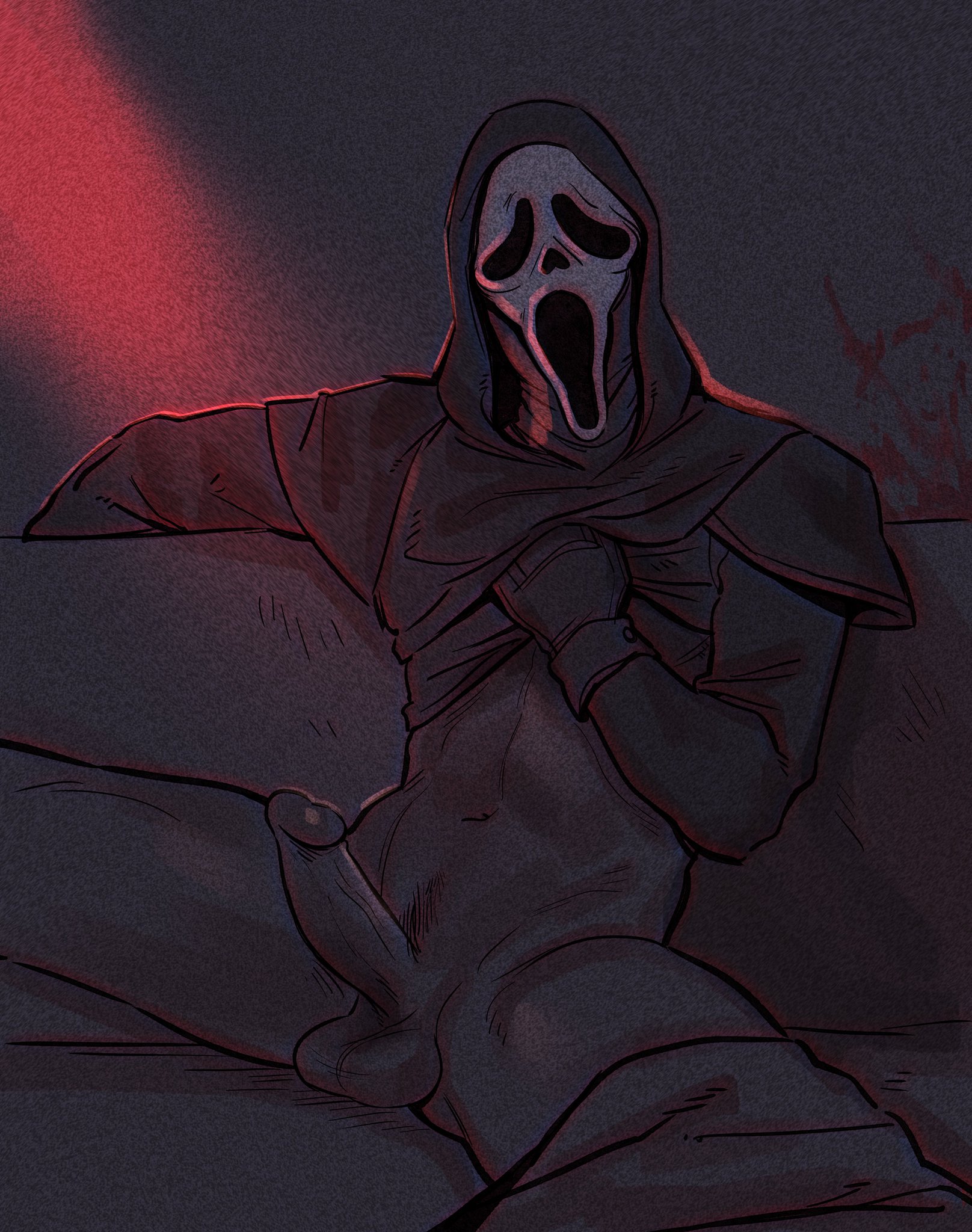 abs, clothed, dead by daylight, erection, ghostface, male, male only, mask, scream (franchise), solo, solo male