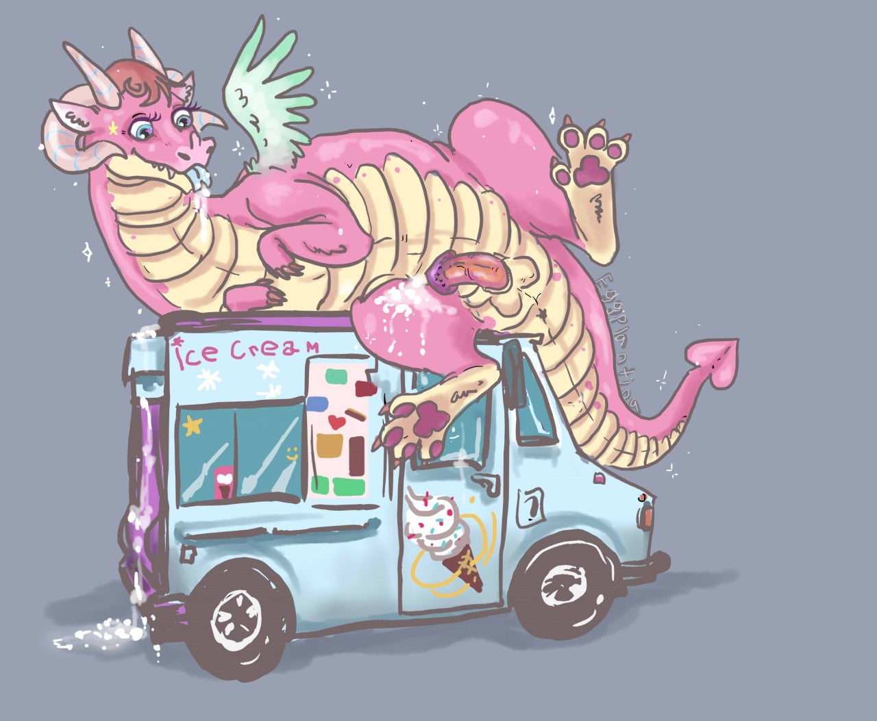 1boy car cum cum_inside dragon_boy dragons_having_sex_with_cars ice_cream ice_cream_truck male male_only paws pink_skin scalie