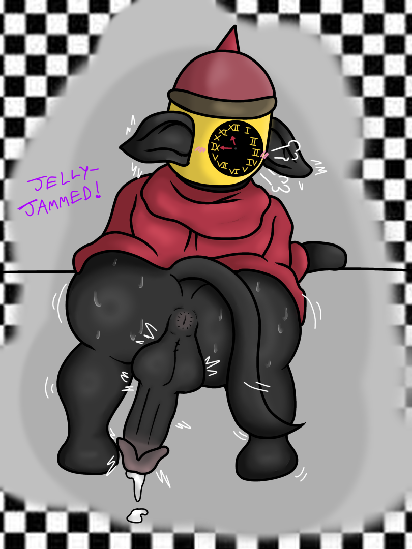 1boy anthro anus anus_outline ass big_ass big_ears big_penis black_body blush checkered checkered_background clock clock_mask clocktower_(cl0ckt0w3r) clothed clothing cum dark-skinned_male ear ejaculation erection fanart furry genital_fluids genitals gray_background huge_ass huge_cock humanoid imp jammedjelly long_ears looking_at_viewer looking_back looking_pleasured male male_only masked masked_male nude orgasm original original_character penis red_robe robe sharp_tail shortstack simple_background solo solo_focus standing sweat tail testicles thighs uniform unseen_male_face wide_hips