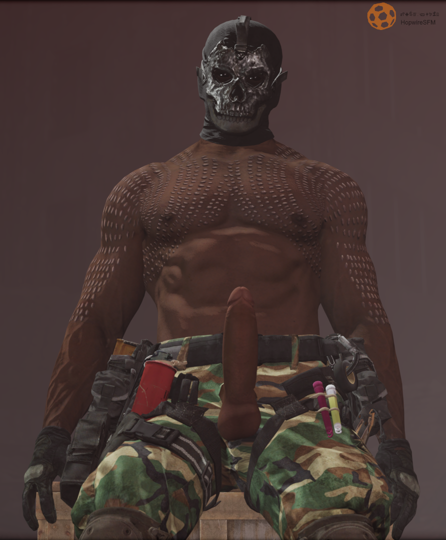 1boy 3d black_skin call_of_duty chest circumcised gloves harness hopwiresfm_(artist) mace_(call_of_duty) male_focus male_only mask masked military partially_clothed pecs penis sfm skull skull_mask solo