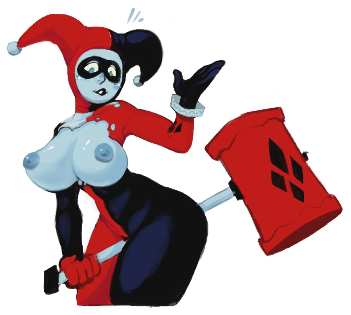 1girls batman_(series) bodysuit breasts breasts_out dc_comics harley_quinn harley_quinn_(classic) nipples pale_skin puffy_nipples salamanderhell solo torn_bodysuit torn_clothes