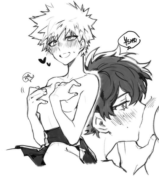 1boy, 1girls, artist request, blush, breast sucking, breasts, female, female bakugou, freckles, genderswap, genderswap (mtf), izuku midoriya, katsuki bakugou, male, my hero academia, rule 63, tomboy, very short hair