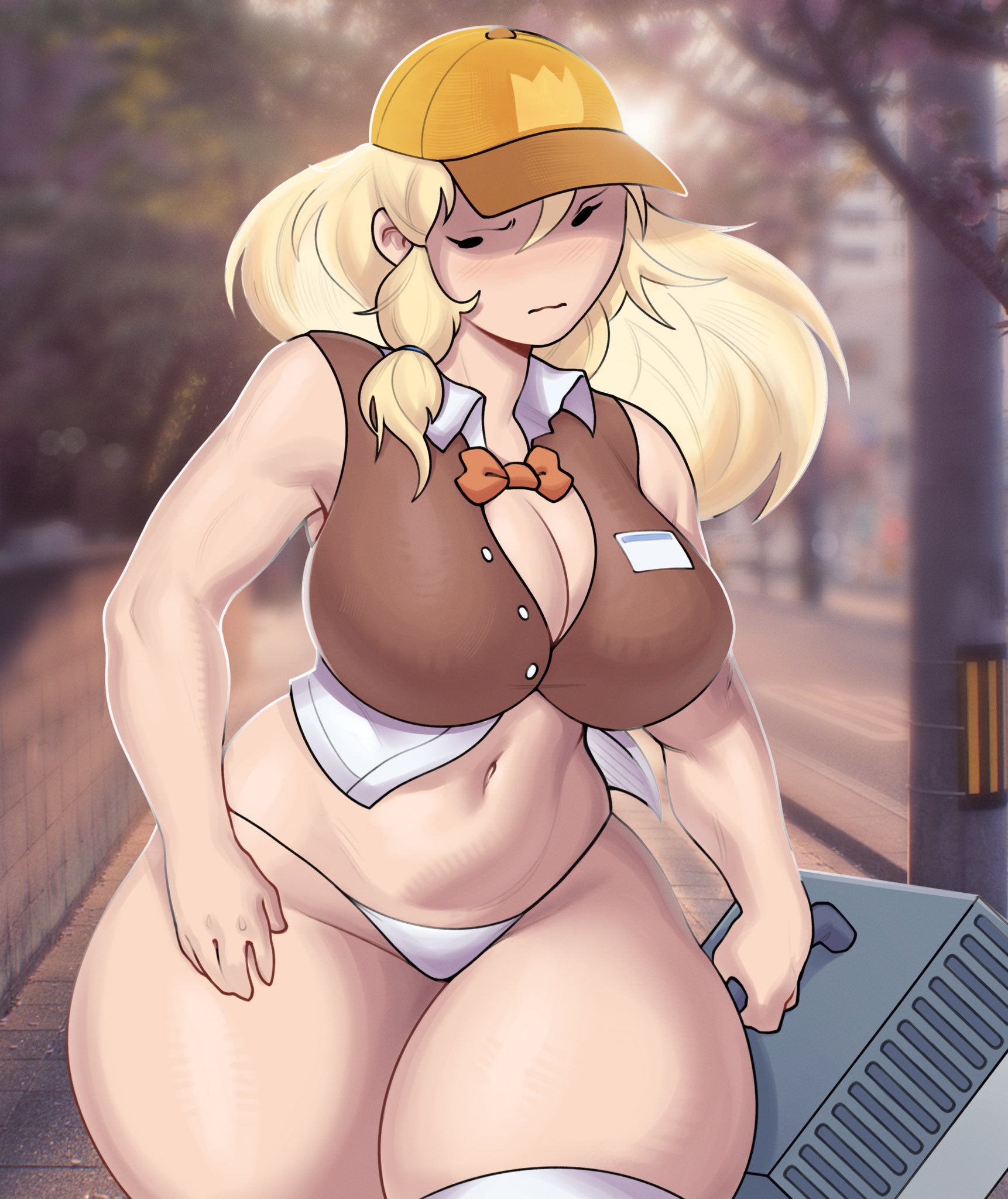 1girls, adventure time, belly button, blonde hair, breasts, casual, clothing, female, fionna campbell, fionna flashing the queen of ooo, fionna the human girl, human, pale skin, public, solo, stomach, tagme, white panties