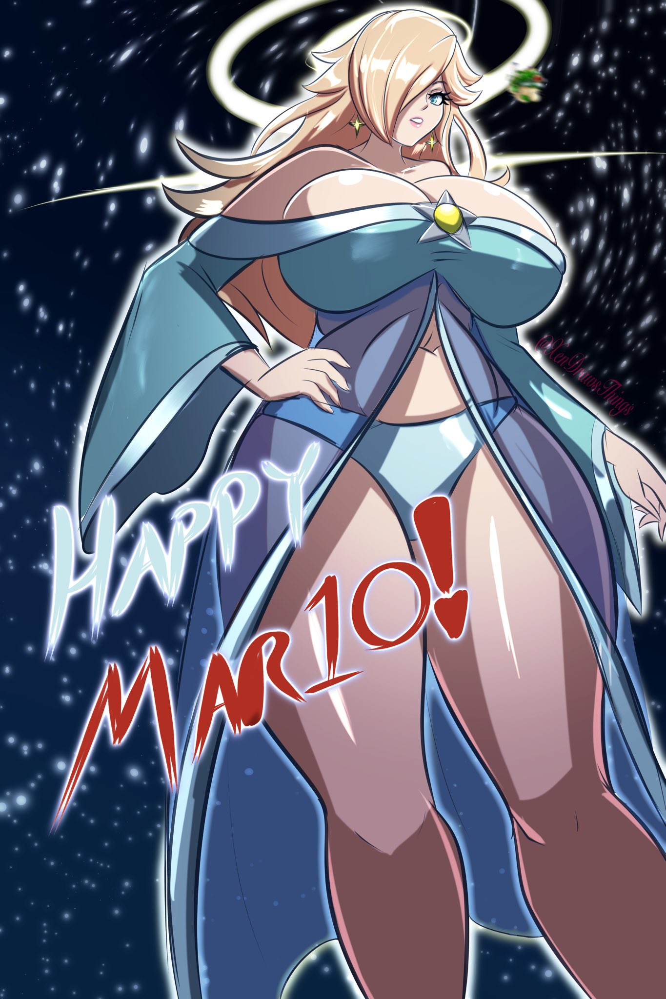 1girl 1girls 2024 2d 2d_(artwork) big_breasts big_thighs blonde_hair blue_eyes blue_panties breasts color dress ear_piercing earrings giantess gigantic_breasts hand_on_hip huge_breasts huge_thighs large_breasts large_thighs long_hair looking_at_viewer mar10_day mario_(series) massive_breasts nintendo one_eye_covered one_eye_obstructed pale-skinned_female pale_skin panties princess_rosalina see-through see-through_clothing see-through_dress shiny_breasts shiny_hair shiny_skin solo solo_female solo_focus space super_mario_galaxy thick_thighs thighs white_skin white_skinned_female xendrawsseggs xendrawsthings yellow_hair