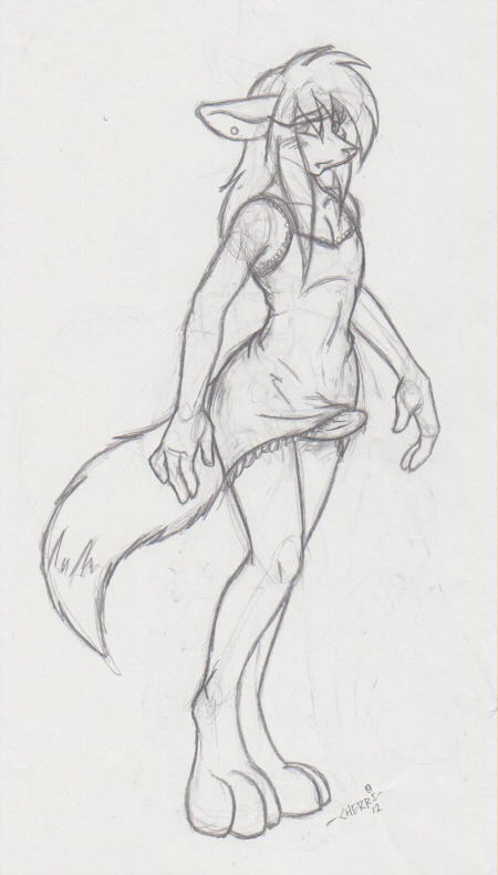 anthro canid canine cherri clothed clothing crossdressing digitigrade fox genitals girly lingerie male mammal penis poking_out sketch sleepwear solo