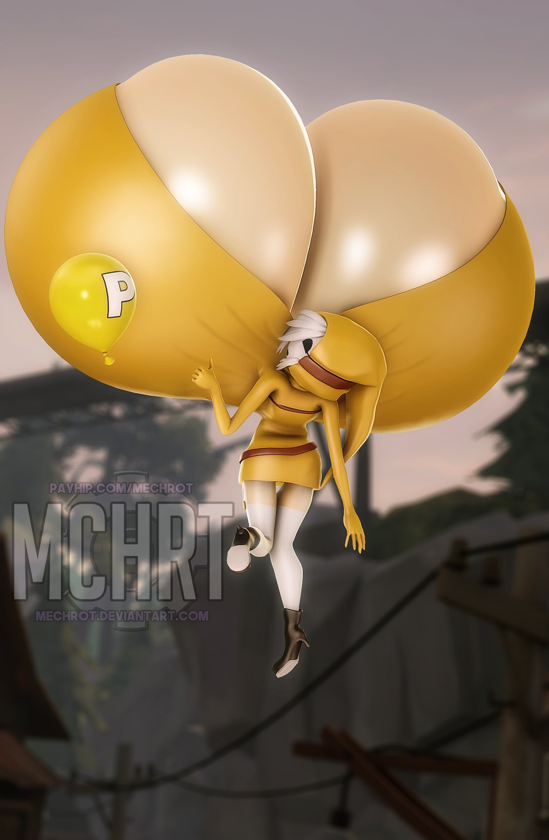 3d 3d_(artwork) breast_expansion breast_inflation commission floating gigantic_breasts heels hoodie huge_breasts hyper hyper_breasts looking_back mario_(series) mechrot nintendo p-balloon power_up shy_gal super_mario_bros. super_mario_world suzie_(venya) tagme thigh_highs thighhighs