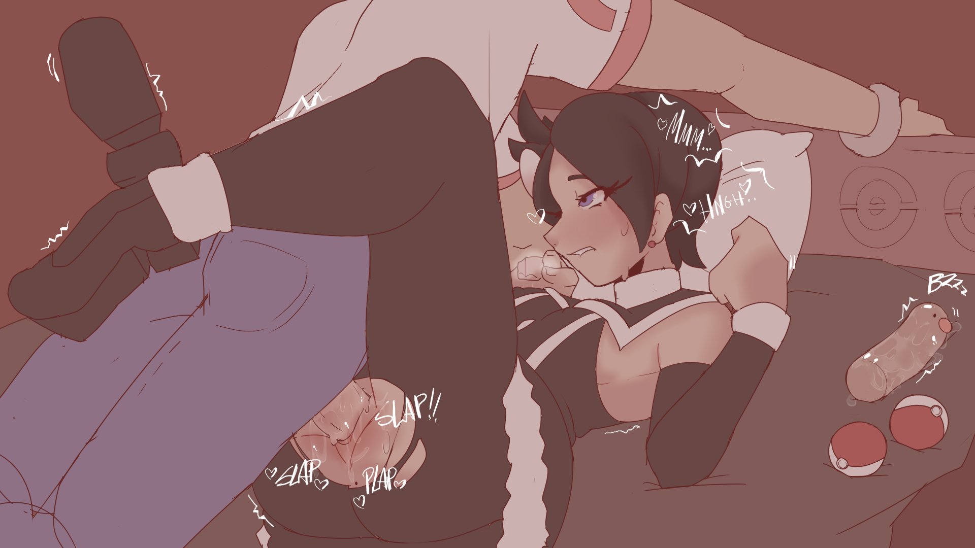 1boy, 1girls, bbdouble, black hair, female, gothic lolita, leg lock, male, marley (pokemon), nintendo, penis, poke ball, pokemon, pokemon dppt, pokemon masters, pussy, sex, short black hair, short hair, straight, vaginal penetration, vaginal sex