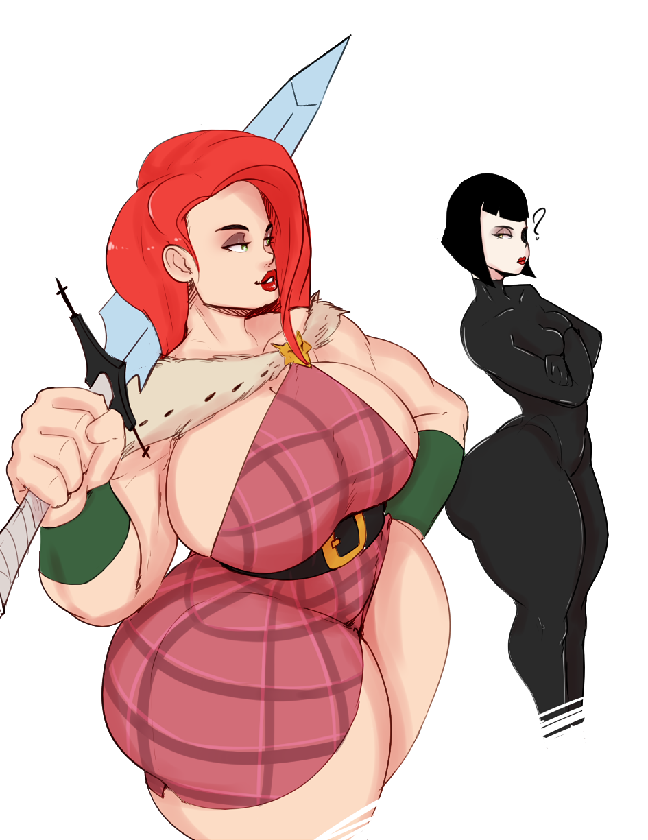 adult_swim ami_(samurai_jack) big_breasts daughters_of_aku daughters_of_the_scotsman huge_ass huge_breasts isla_(samurai_jack) muscular_female naughty_face samurai_jack seductive seductive_smile smile sunnysundown thick_thighs toonami white_background