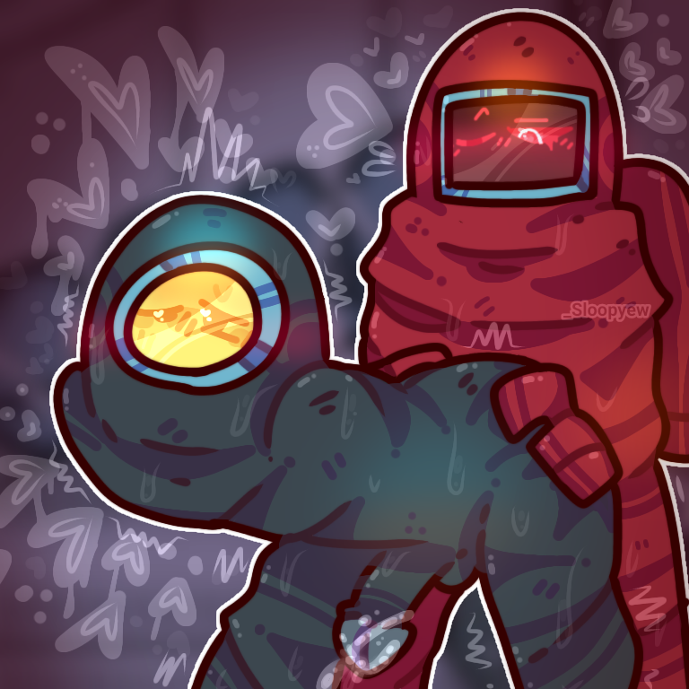  sloopyew, 2boys, ambiguous consent, among us, artist name, artist signature, ass, astronaut, astronauts, background, bending over, bent over, black (among us), blush, blushing, clothed sex, cum, erect penis, erection, from behind, fully clothed, gay, gay sex, grabbing ass, grabbing from behind, hand on ass, hand on butt, hands on ass, hands on butt, heart-shaped pupils, hearts around head, impostor (among us), leaking cum, leaking precum, male, male only, male penetrated, male penetrating, male/male, no arms, one eye closed, penis, precum, red (among us), red eyes, simple background, sloppyew (artist), sweat, sweatdrop, sweating, visor, watermark, what, yaoi, yellow eyes