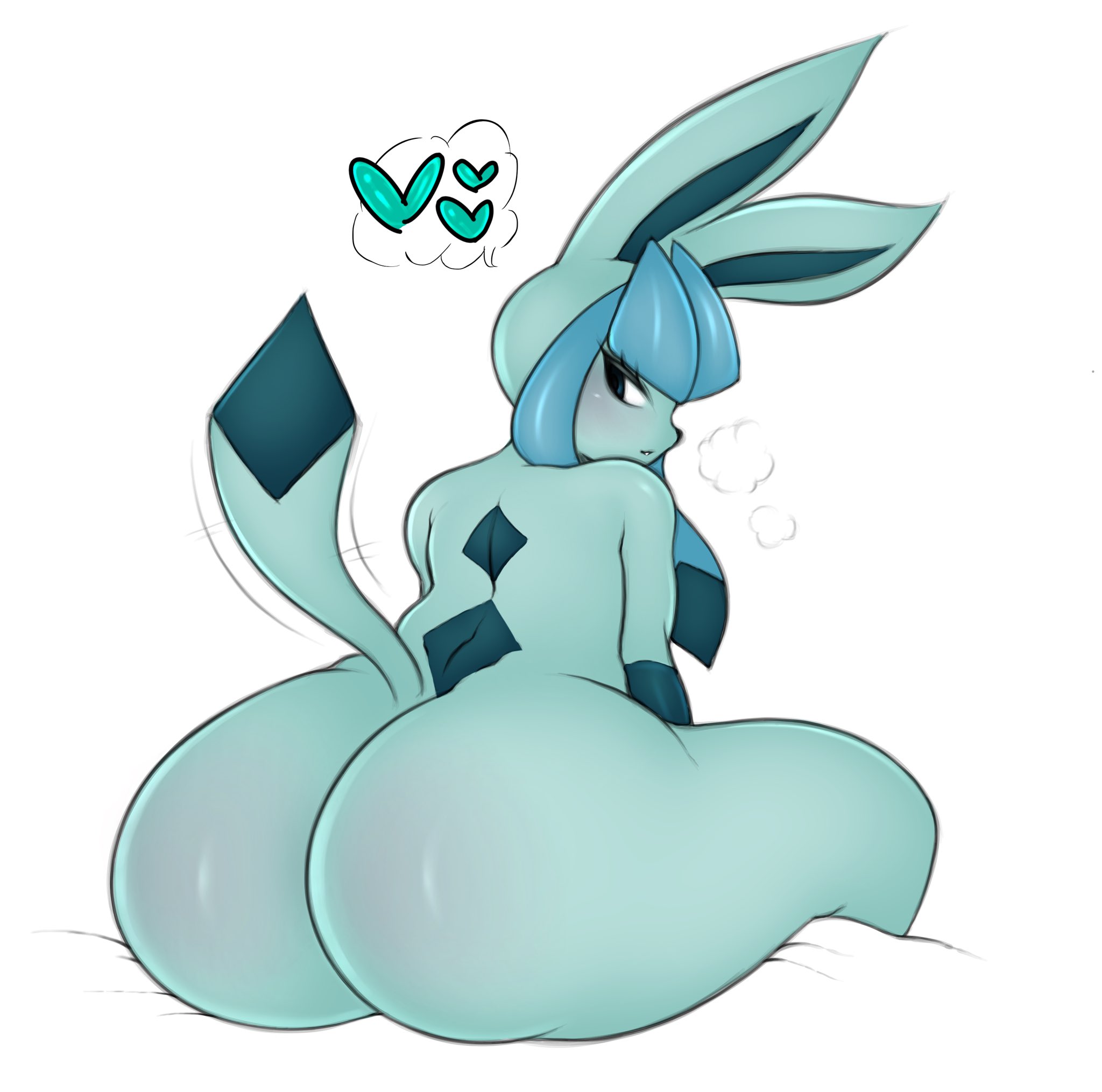 1girls, anthro, ass, big ass, blue fur, bottle, eeveelution, female, female pokemon, glaceon, huge ass, long ears, massive ass, nintendo, pokémon (species), pokemon, pokemon (species), pokemon dppt, saltyxodium, spoken heart, tail, thick ass, white background