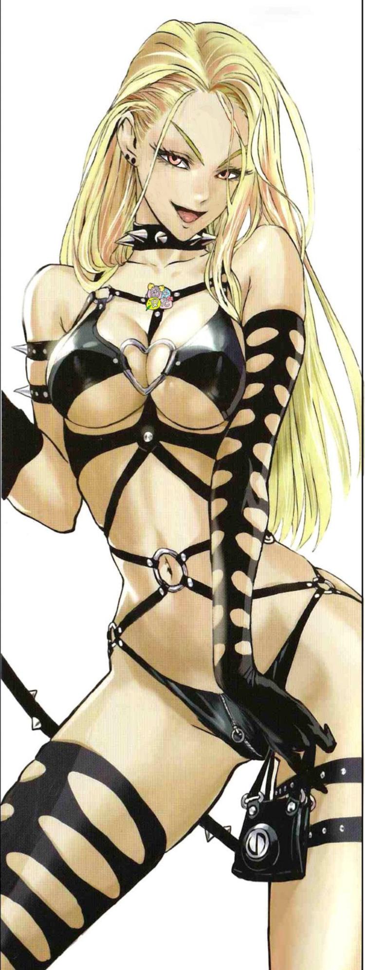 1girls barely_clothed blonde_hair clothed clothing dominatrix female human kaijin_hime_do-s murata_yuusuke official_art one-punch_man pink_eyes solo tagme whip