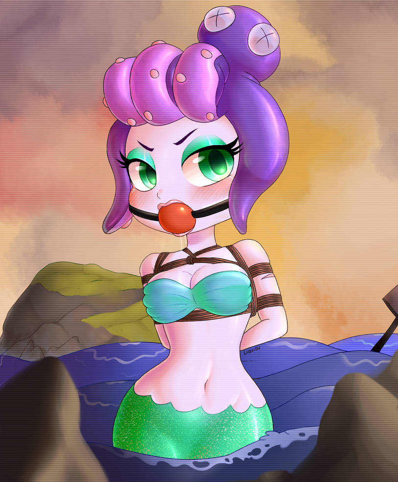 bondage, cala maria, cuphead (game), negieggy, purple hair, purple skin