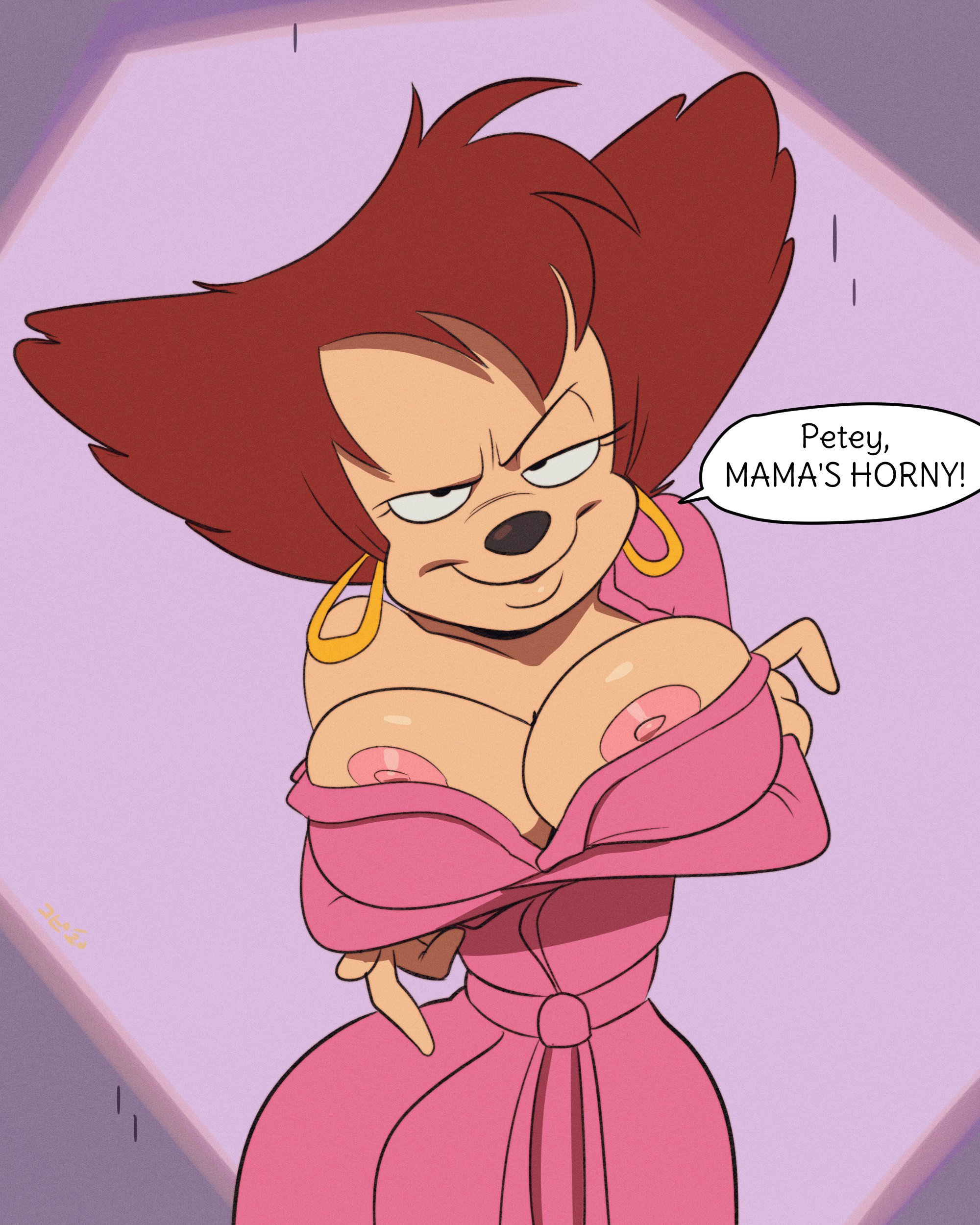 1girls, 2020, anthro, areolae, big breasts, breasts, busty, disney, female, female only, furry, goof troop, horny female, large breasts, looking at viewer, nipples, peg pete, solo, thehumancopier