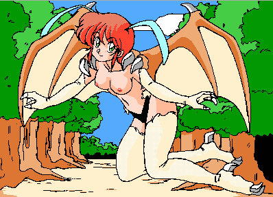 1girls 90s antennae armpits bat_wings black_panties breasts chimera claws cloud eyebrows_visible_through_hair feet female female_only flying forest full_body fur game_cg looking_at_viewer lowres m.i.n manticore medium_breasts middle_eastern_mythology monster_girl mythology navel nipples outdoors panties persian_mythology red_hair reserve reserve_(series) short_hair sky smile solo talons thick_thighs thighs topless tree underwear white_fur wings