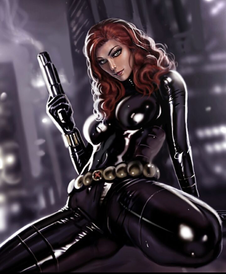 1girls athletic athletic_female black_widow_(marvel) bodysuit female female_only gun human human_only latex latex_armwear latex_bodysuit latex_legwear latex_suit light-skinned_female light_skin marvel marvel_comics natasha_romanoff presenting_pussy red_hair shiny_clothes smoking_gun superhero_costume tight_clothing weapon