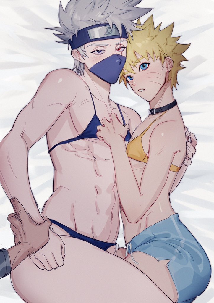 3boys abs age_difference arm_grab ass bed bed_sheet bikini bikini_bottom bikini_top black_bikini black_hair black_panties blonde_hair blue_eyes blush collar crossdressing cuddling curvaceous curvy curvy_figure embrace faceless_male femboy forehead_protector gay hatake_kakashi headband jean_shorts kakashi_hatake legs legs_together looking_at_viewer male male/male male_only manaherod mask mature mature_male micro_bikini naruto naruto_(series) naruto_shippuden older_male older_man_and_younger_boy pale-skinned_male pale_skin pecs pose posing pov pov_eye_contact red_eyes revealing_clothes sharingan short_hair short_shorts shorts silver_hair spiky_hair thick_thighs thighs twink uncensored uzumaki_naruto whisker_markings whiskers wide_hips yaoi yellow_bikini yellow_hair younger_male