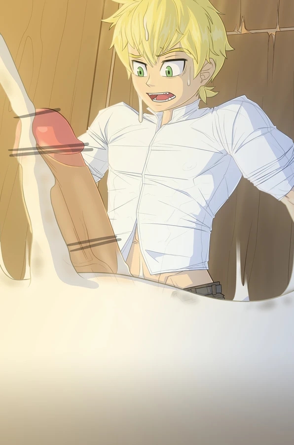 censored, censored penis, cum, cum flood, cum flooding, cum gushing, cumming, cumshot, drowning in cum, excessive cum, golden hair, green eyes, huge cock, inicka-iniers, male, male only, penis, solo male