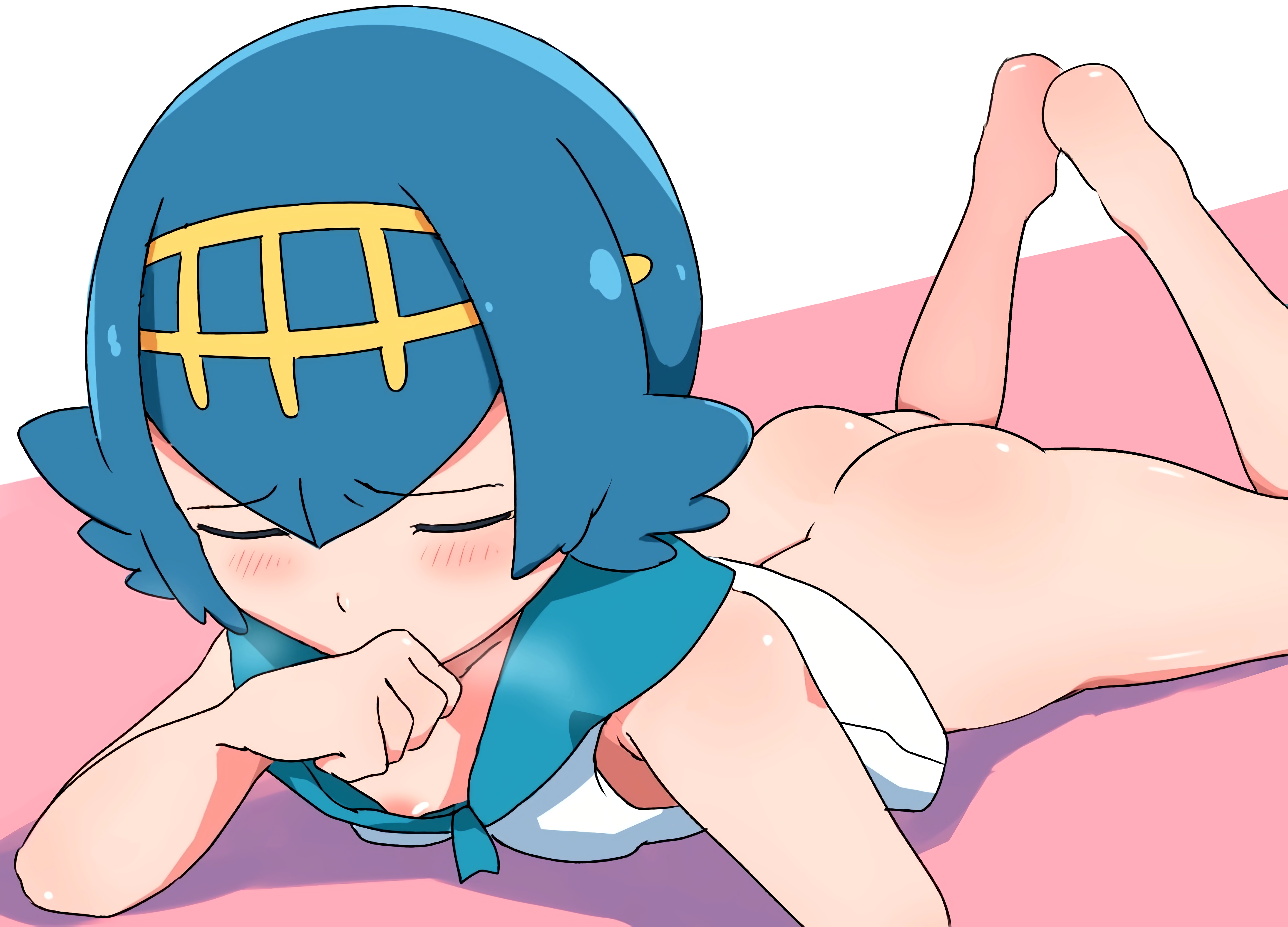 1girls, aged up, ass, blush, breasts, closed eyes, female, female only, lana (pokemon), nipples, pokemon, pokemon sm