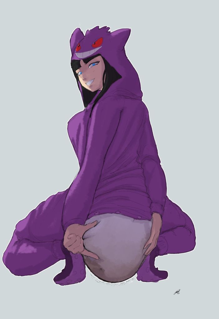 diaper, diaper fetish, exposed diaper, full diaper, looking at viewer, messy diaper, onesie, pokemon, scat, touching diaper, wet diaper