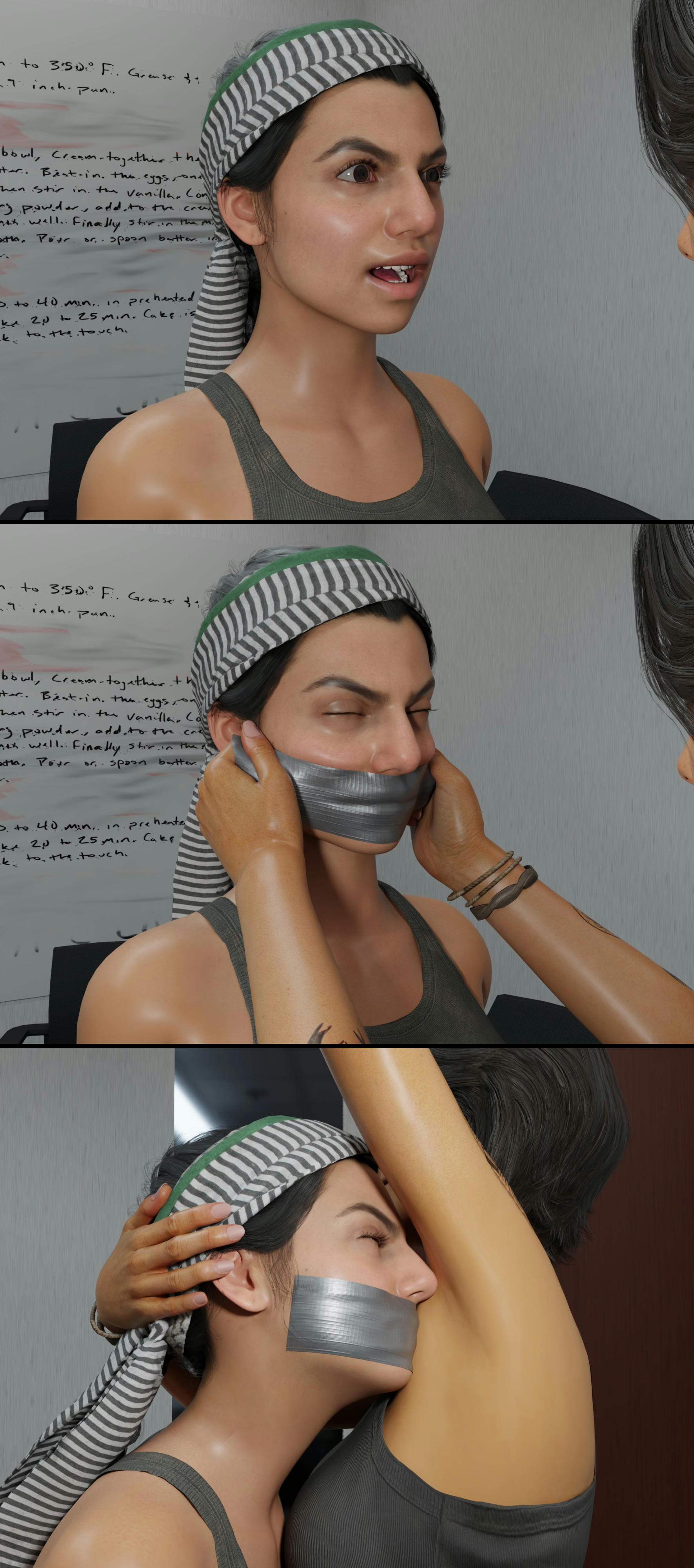 2girls, 3d, applying gag, armpit, armpit sniffing, blender, call of duty, call of duty modern warfare (2019), call of duty modern warfare 2 (2022), claudia doumit, clothed, collage, farah karim, female, gag, gagged, getting gagged, smelling armpit, sniffing armpit, taped mouth, theblendertaper, valeria garza
