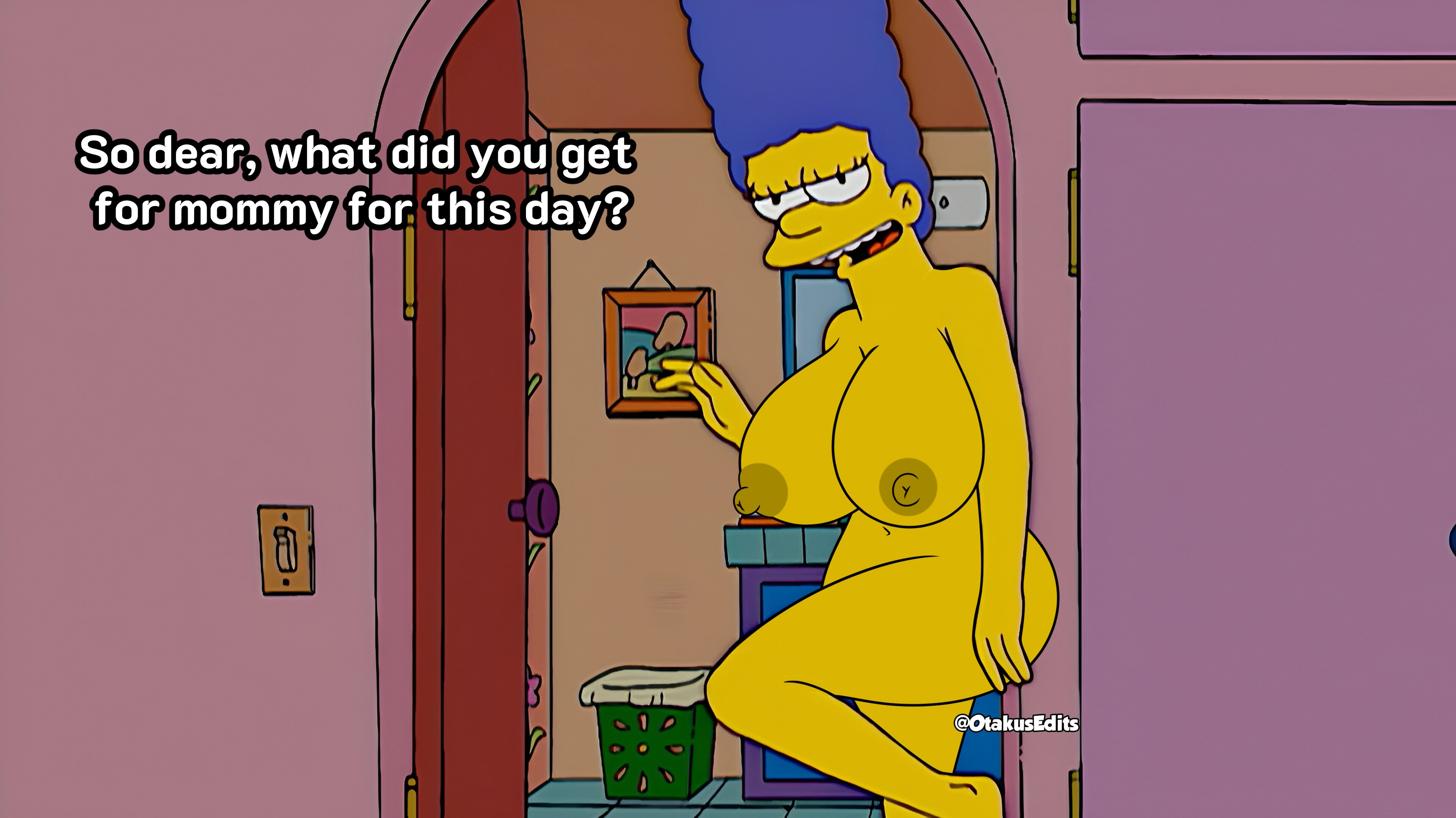 accurate art style, big breasts, blue hair, breasts, completely nude, disney+, female, marge simpson, milf, nude, nude female, otakusedits, screenshot, screenshot edit, tall hair, the simpsons, yellow skin