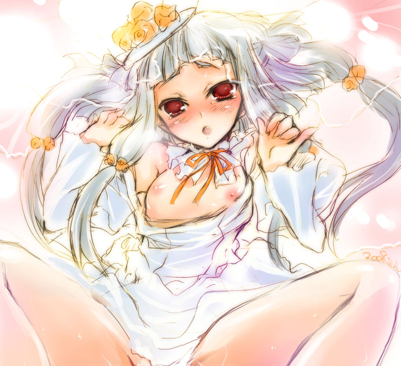 1girls blush breasts bridal_veil bride code_geass cum dress female female_focus female_only flat_chest long_hair nekou_izuru nipples red_eyes small_breasts spread_legs tianzi veil wedding_dress white_hair