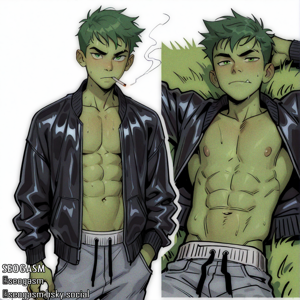 ai_generated anal anal_sex beast_boy beast_boy_(young_justice) dick gangbang garfield_logan gay gay_anal gay_sex green_eyes green_hair hard male male_only oral penis rough_anal rough_sex rule34 sex straight_to_gay tight_clothing yaoi young_justice