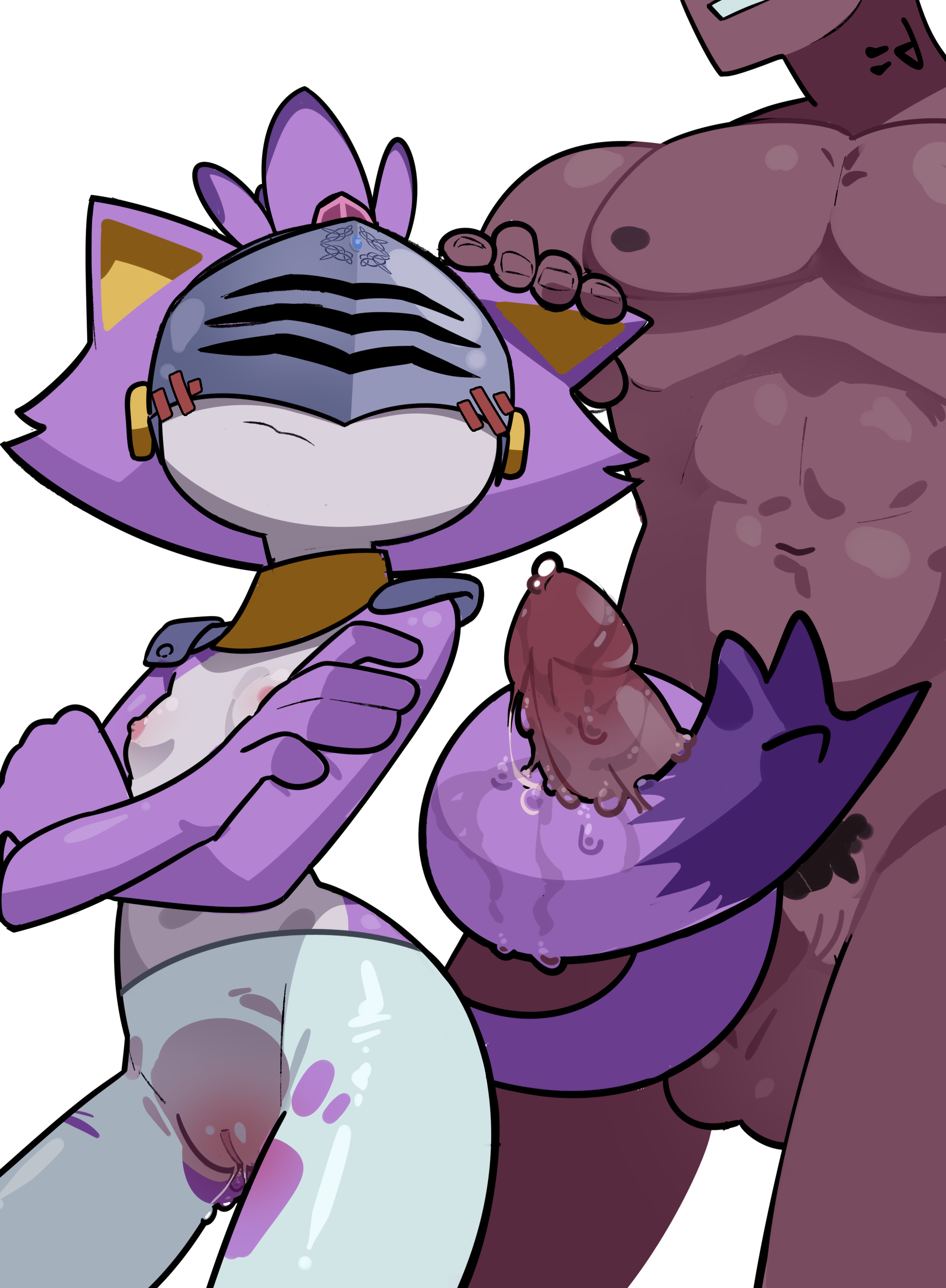 blaze the cat, blush, breasts, cat girl, catgirl, face covered, female, helmet, knight, mask, ripped clothing, ripped pants, ryuwan, sega, sir percival (sonic and the black knight), small breasts, sonic (series), sonic the hedgehog (series), sweaty, tail job