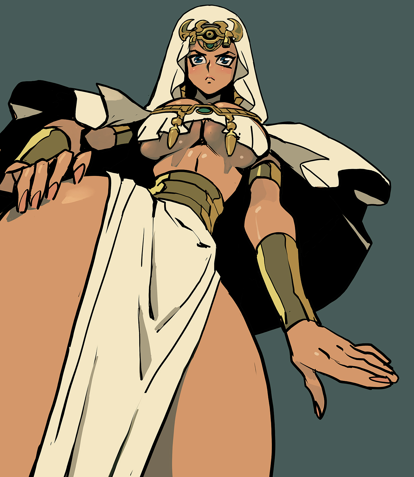 1girls, big breasts, black hair, breasts, dark skin, dark-skinned female, egyptian, egyptian clothes, egyptian clothing, egyptian female, isis ishtar, jjfrenchie, thick thighs, thighs, underboob, yu-gi-oh!, yu-gi-oh! duel monsters