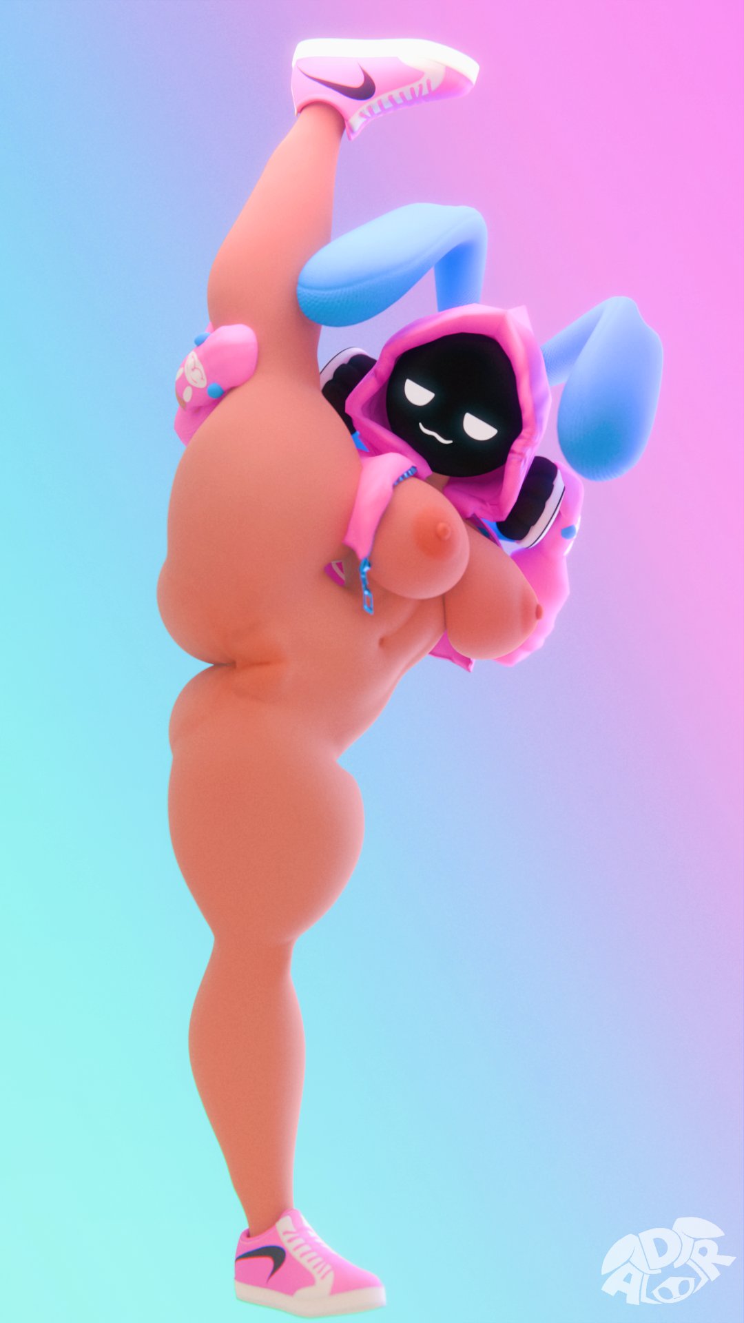 :3, 1girls, 3d, 3d (artwork), adriandustred, bedroom eyes, blender, blender (software), female, female focus, female only, koko (adriandustred), looking at viewer, naked footwear, nike, nike logo, original, original character, shoes, smug, smug face, watermark