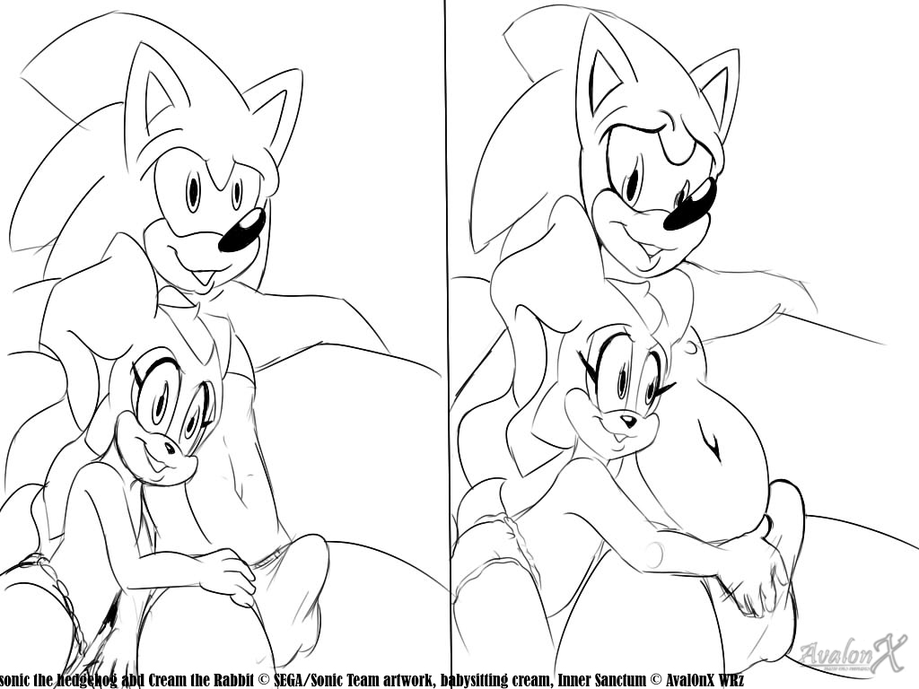 anthro aval0nx balls bulge cream_the_rabbit erection female handjob lagomorph male monochrome nipples panties penis rabbit rubbing sega sex smile sonic_(series) straight topless underwear