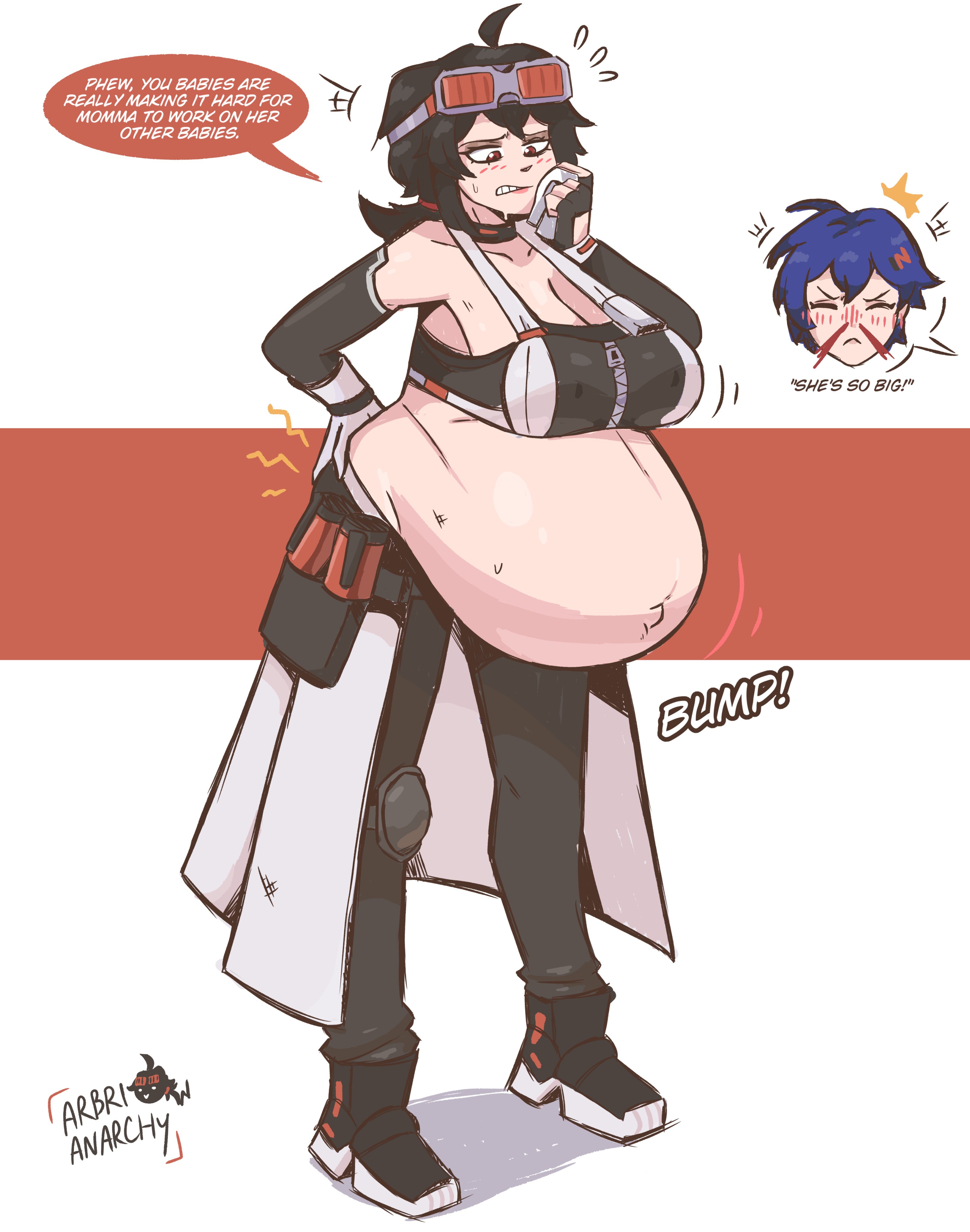 arbrianarchy, belobog heavy industries, english dialogue, english text, exposed pregnant belly, female, grace howard, pregnant, pregnant belly, pregnant female, super belly, zenless zone zero
