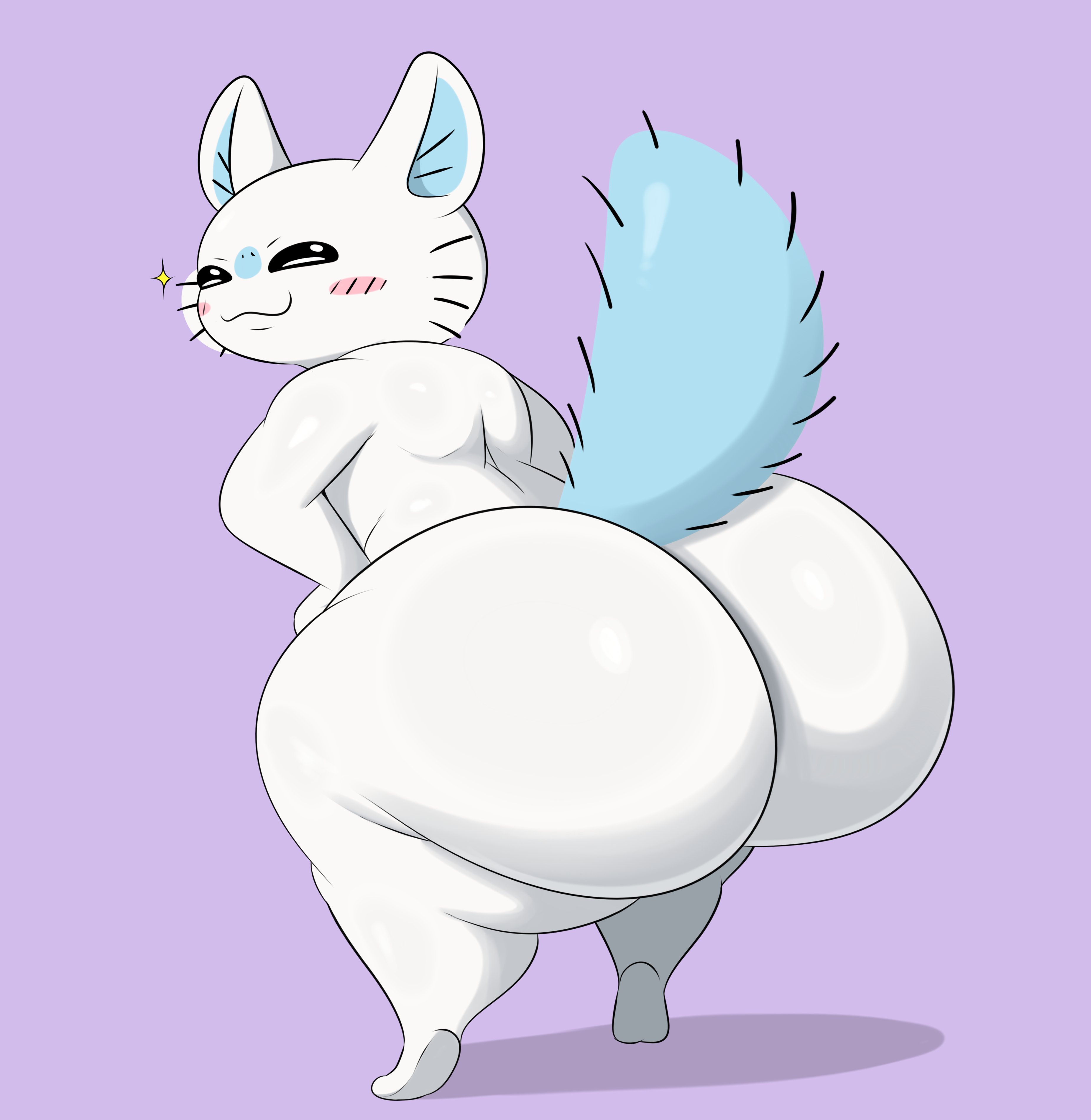 anthro, ass, ass bigger than head, ass bigger than torso, ass focus, back view, big ass, blush, blushing at viewer, bottom heavy, butt focus, chiikawa, coffee demon, ear, fat ass, femboy, fluffy tail, flying squirrel, from behind, gay, gay anal, half-closed eyes, homosexual, homosexual male, huge ass, huge butt, looking at viewer, looking back, male focus, male only, male penetrated, male/male, momonga, momonga (chiikawa), no humans, non-human, non-human only, presenting, presenting ass, presenting hindquarters, rear view, shortstack, smile, smirk, smug, solo, solo anthro, solo focus, squirrel, tail, teapot (body type), teasing, thick ass, thick thighs, white body, white fur, white hair