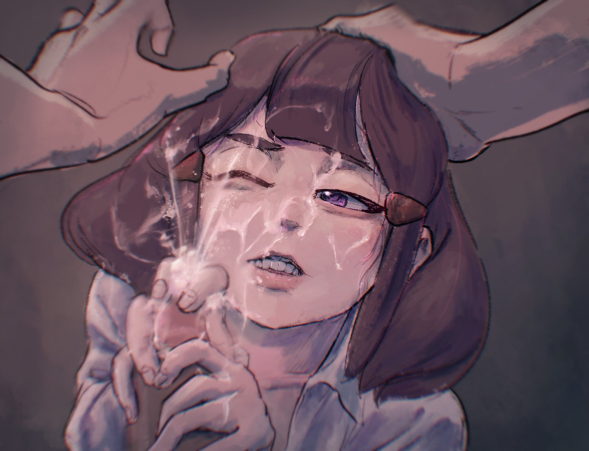 1boy, 1girls, avery (little witch academia), background character, cum, female, femdom, handjob, little witch academia, male, penis, penis tip, pov, pussy, rubbing pussy