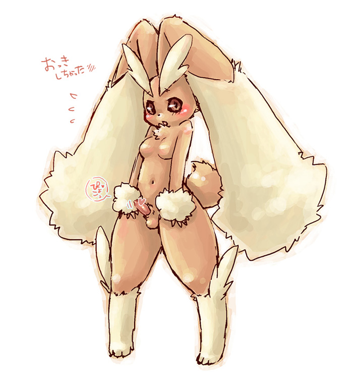 1futa animal_genitalia anthro black_sclera blush breasts brown_eyes brown_fur color estro-boi exposed_breasts fur furry furry_breasts furry_ears furry_tail futa_only futanari haruki intersex japanese_text long_ears looking_at_viewer lopunny nintendo no_nipples open_eyes penis pokémon_(species) pokemon pokemon_(species) simple_background small_breasts small_penis solo tail testicles text white_background