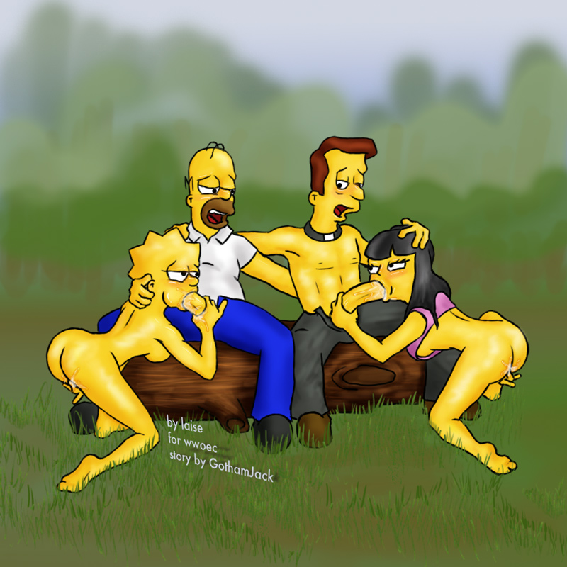 2girls black_hair blonde_hair bottomless father_and_daughter fellatio female hair homer_simpson human humanoid incest jessica_lovejoy lisa_simpson male masturbation nude oral straight the_simpsons timothy_lovejoy