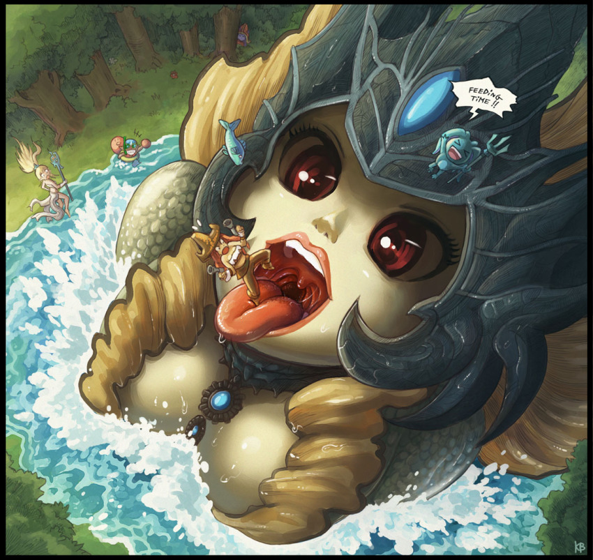 cleavage felarya female fizz_(lol) imminent_vore janna_windforce karbo league_of_legends macro marai marine mermaid miss_fortune monster_girl nami_(league_of_legends) pool_party_ziggs red_eyes riot_games saliva size_difference tongue vore ziggs