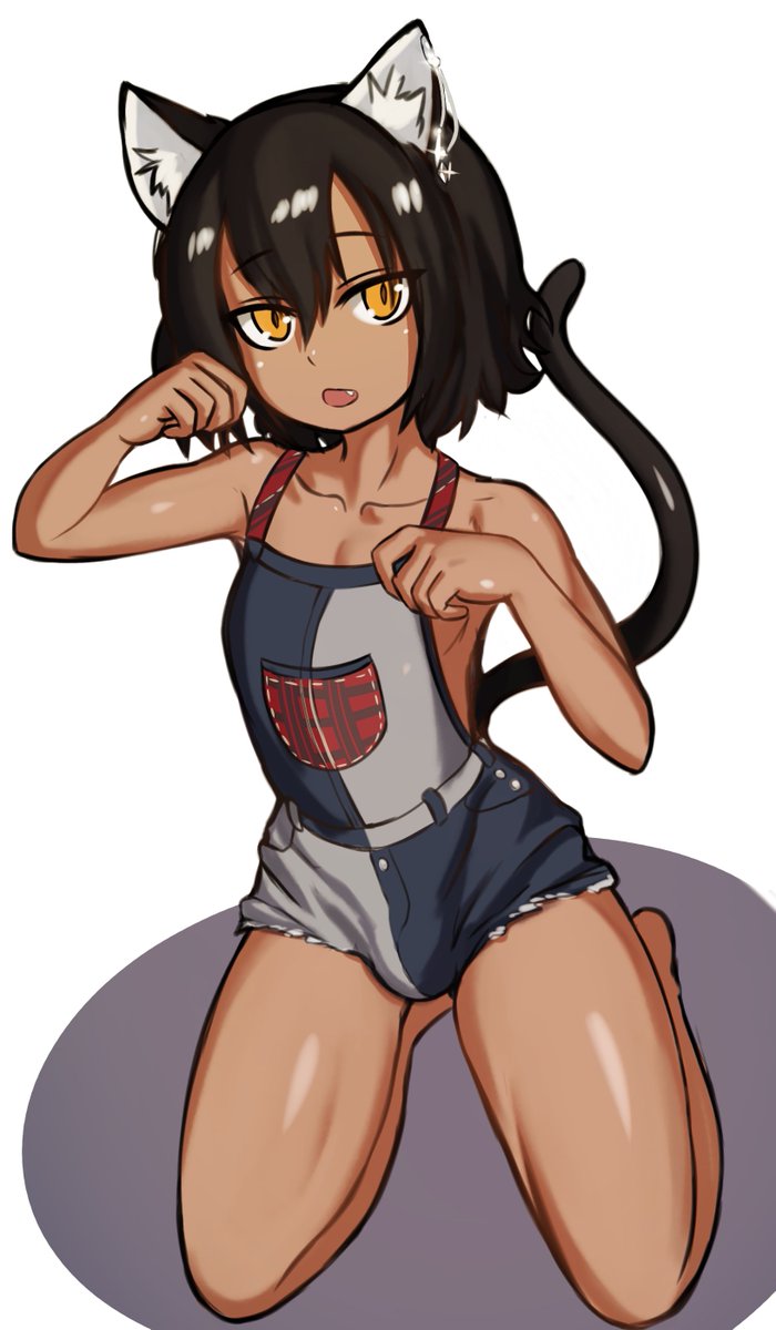 1boy, animal ears, blush, bulge, cat boy, cat ears, cat tail, catboy, dark skin, dark-skinned femboy, dark-skinned male, dark-skinned sissy, femboy, girly, kaf3art, male, male only, simple background, solo, tail, trap, white background