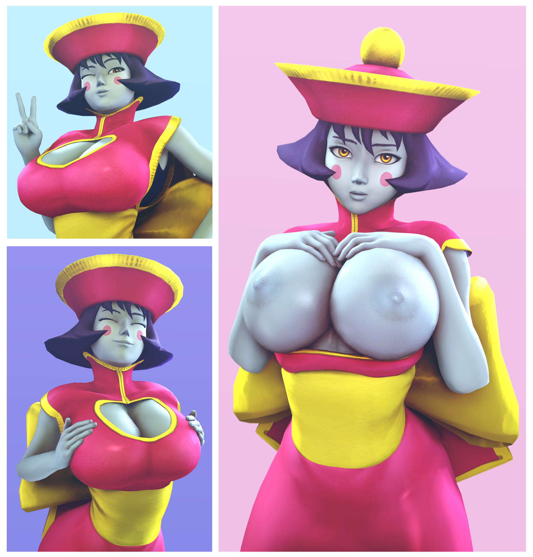 1girls, 3d, areolae, batesz, big breasts, breasts, clothing, darkstalkers, female, female only, hsien ko, jiangshi, large breasts, lei lei, lei-lei, solo, source filmmaker