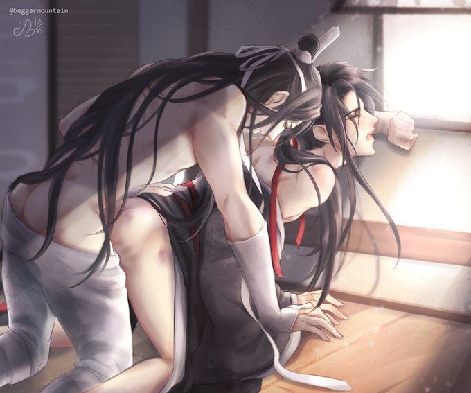 anal_sex ass bishonen bruises canon_couple commoror gay lan_wangji long_hair long_hair_male male_only mo_dao_zu_shi partially_clothed pleasure_face wei_wuxian yaoi