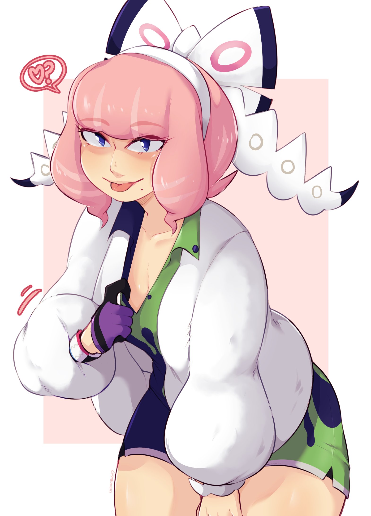 big breasts, breasts, chikkibug, clothed female, female, female focus, female only, klara (pokemon), long hair, nintendo, pokemon, pokemon ss, pokemon ss isle of armor, solo, solo female, solo focus, teasing, thick thighs