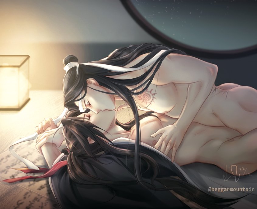 bare_chest bishonen canon_couple commoror gay gay_domination gentle_maledom holding_wrist kissing lan_wangji long_hair long_hair_male love male_only maledom malesub mo_dao_zu_shi nude_male restrained romantic romantic_couple soft_domination tender wei_wuxian wholesome willing_sub yaoi