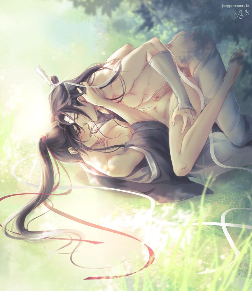 anal anal_sex bishonen canon_couple commoror eye_contact gay lan_wangji long_hair_male looking_at_partner male_only mo_dao_zu_shi outdoor_sex outdoors partially_clothed penis romantic romantic_couple smile sunlight wei_wuxian yaoi