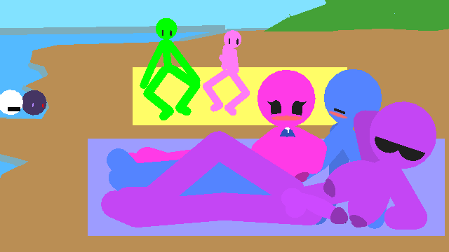 1boy 1futa beach big_breasts blue class004 cum dick female futanari green paizuri pink purple sick skin stick_nodes stickman sticknodes titjob towel water wight