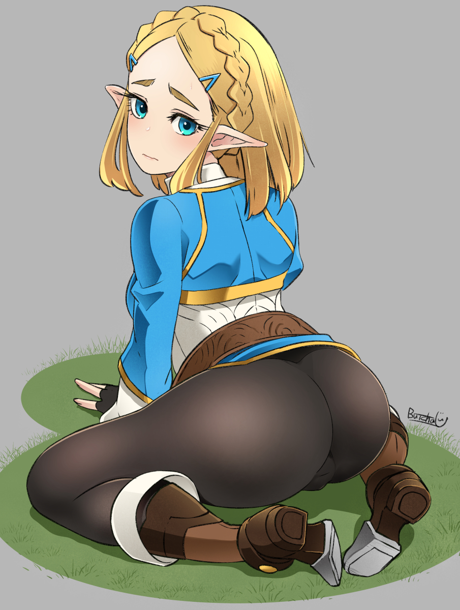 1girls, ass, big ass, blonde hair, blue eyes, braided hair, breath of the wild, butcha-u, cameltoe, female, fingerless gloves, kneeling, nintendo, pointy ears, princess zelda, pussy, short hair, tears of the kingdom, the legend of zelda, thick ass, zelda (tears of the kingdom)