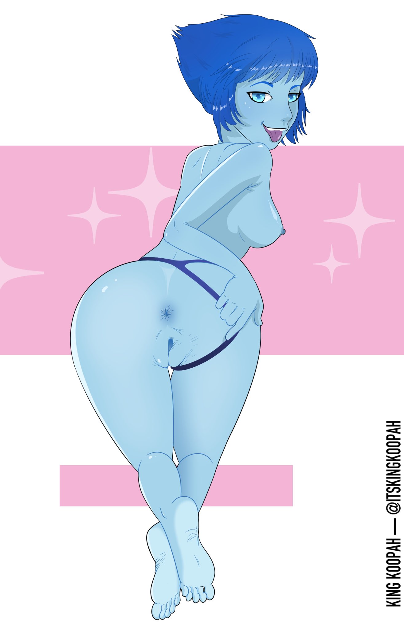 1girls, anus, cartoon network, feet, female, female only, from behind, highlighted soles, king koopah, lapis lazuli (steven universe), looking back, panties aside, presenting, pussy, steven universe, tongue, tongue out