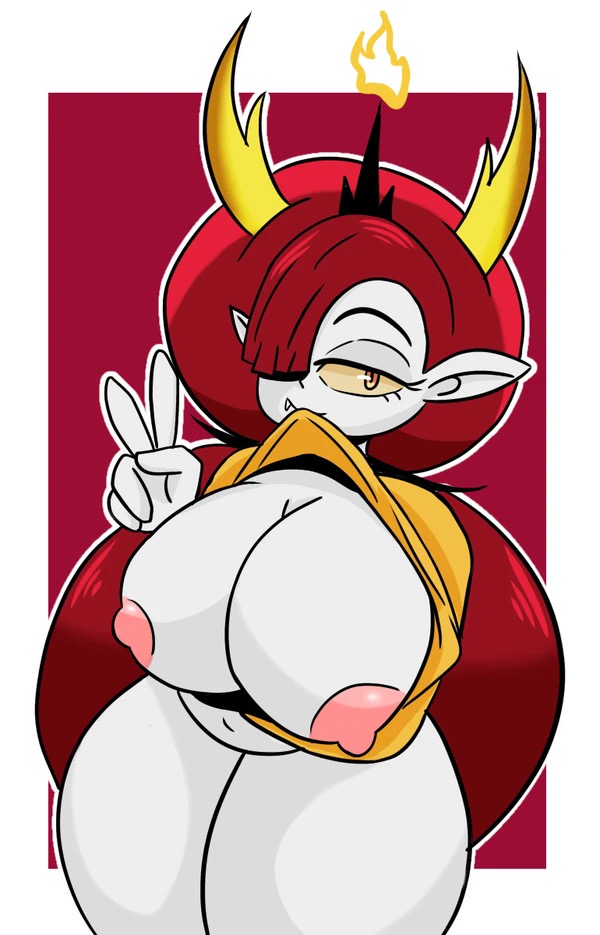 1girls, big breasts, breasts, chibi, disney, disney channel, disney xd, exposed breasts, female, female only, hekapoo, huge breasts, massive breasts, nathanatwar, nipples, shirt in mouth, shirt lift, smaller female, solo, star vs the forces of evil, thick, thick thighs, v sign, whateverdoes